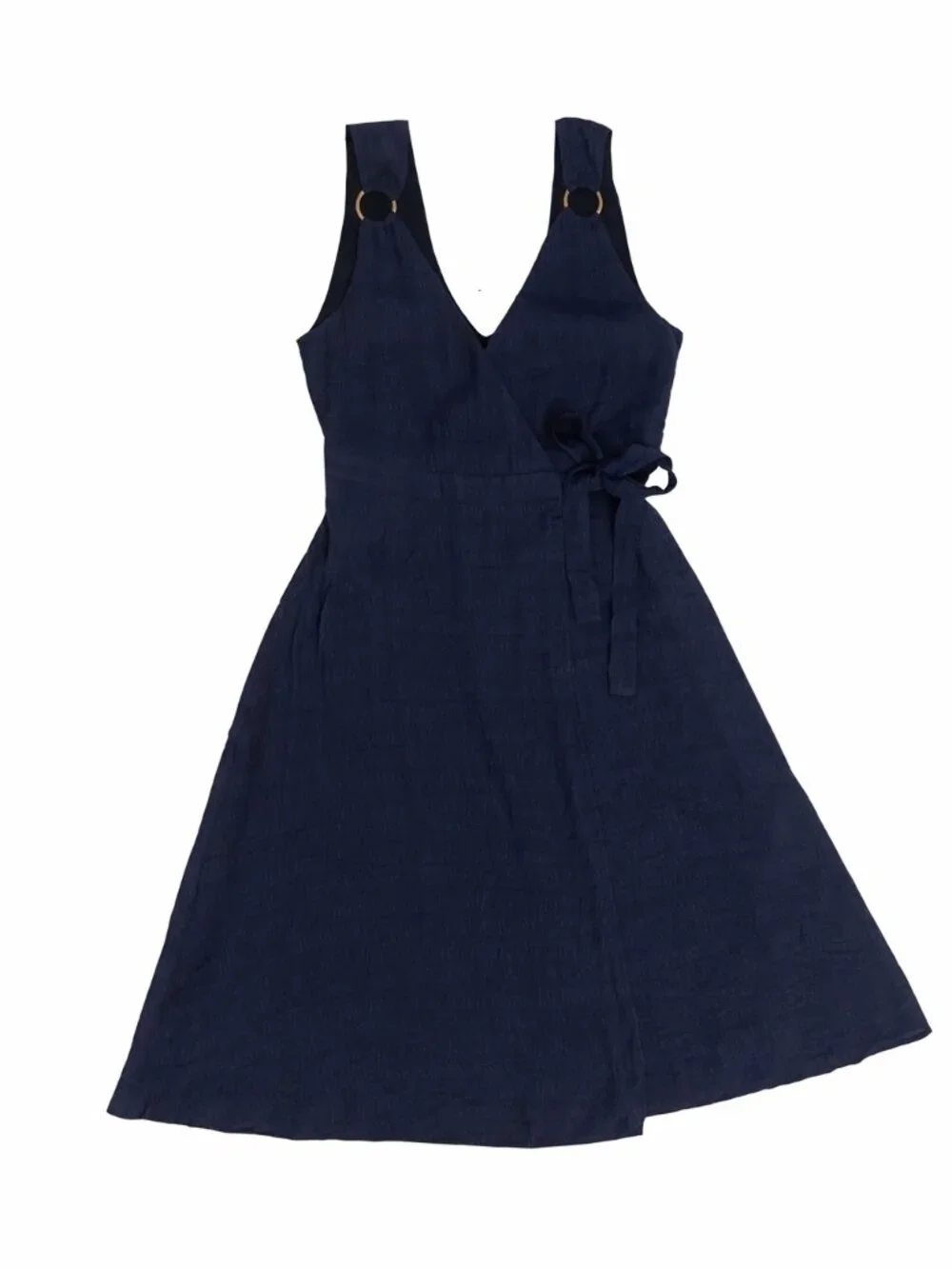 Joh Apparel Navy Blue Wrap Dress Women Sleeveless V-Neck Midi Tie Waist S M L - Picture 2 of 8